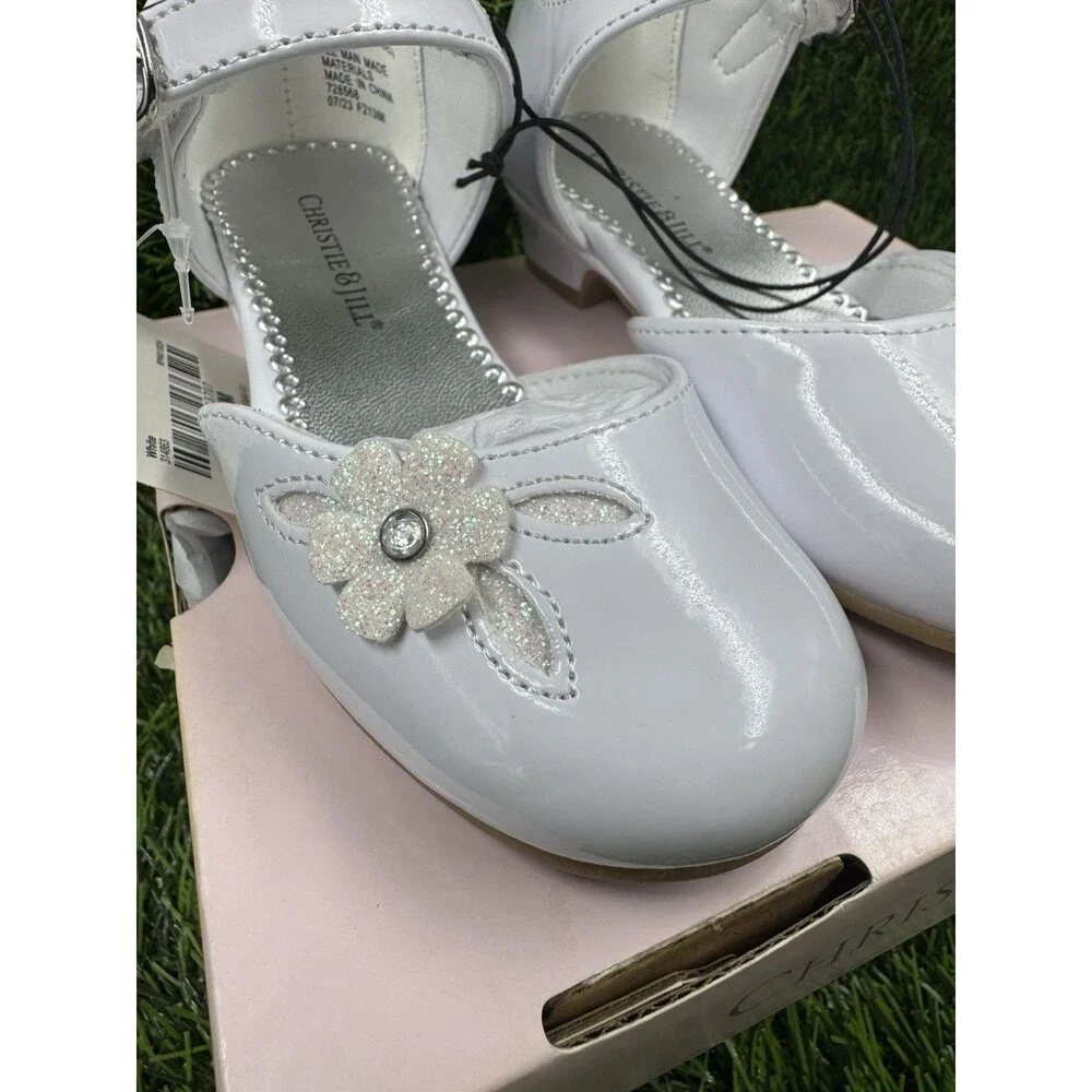 Christie And Jill Heaven Girls White Ankle Strap Mary Jane Dress Shoes Size 8M